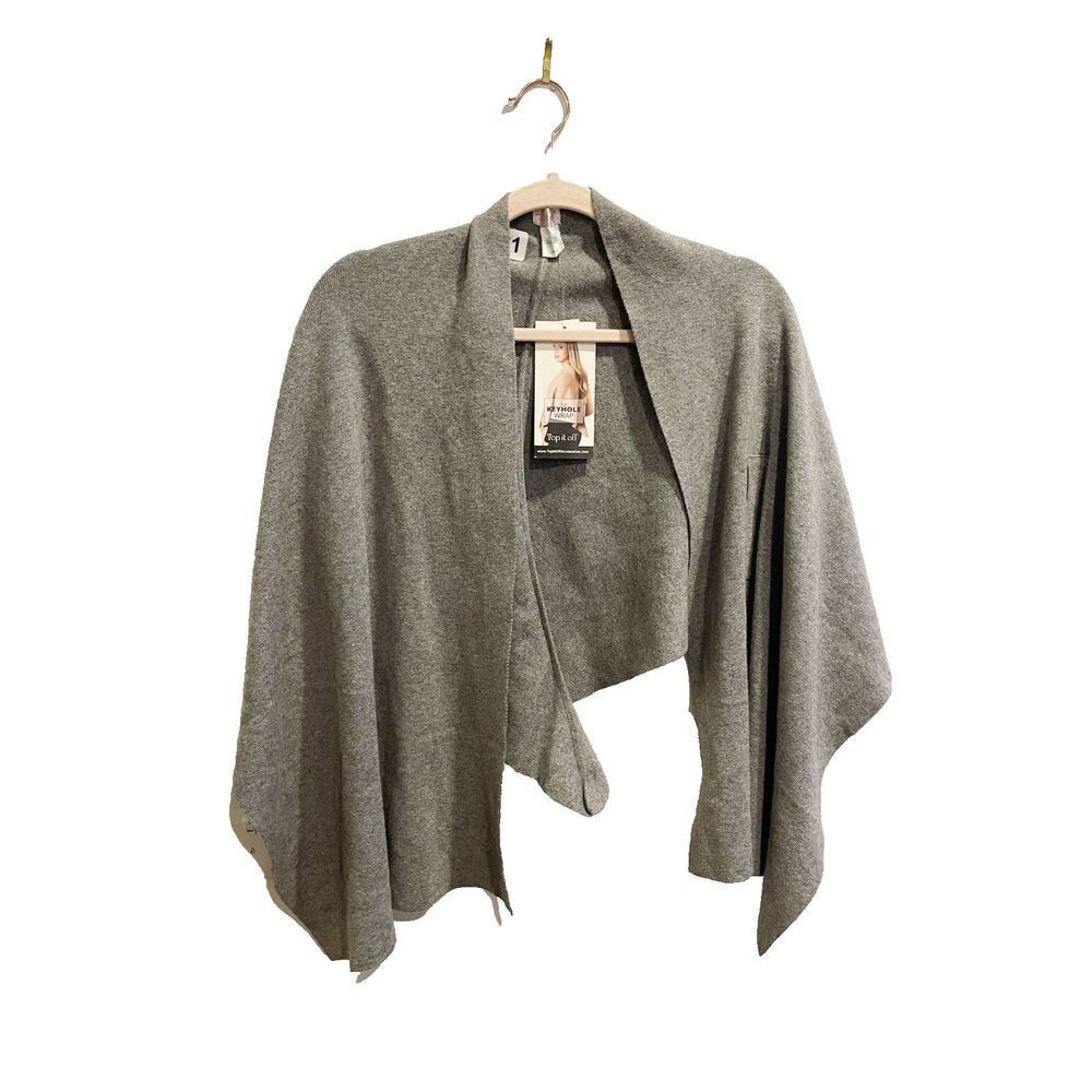 Top It Off The Keyhole Wrap Womens Gray Sweater Shawl OS Open Front Knit NWT